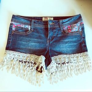 LEI Boho Hippy Shorts Gorgeous Fringe Embroidered
